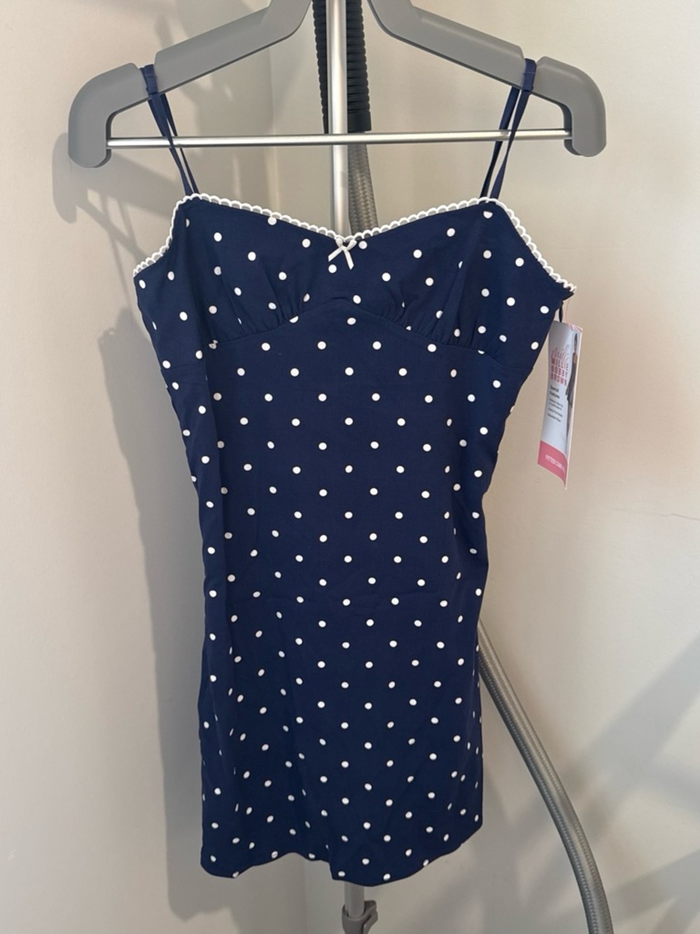 Navy Polka Dot Spaghetti Strap Dress - Brand: